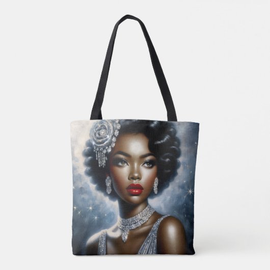 Mooie zwarte vrouw glamour esthetiek tote bag (Achterkant)