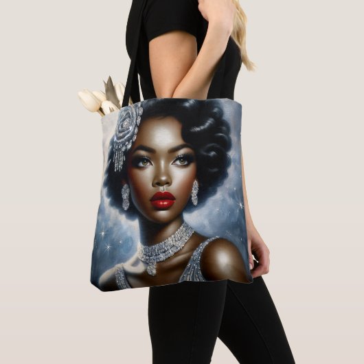 Mooie zwarte vrouw glamour esthetiek tote bag (Dichtbij)
