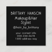 Mooie zwarte vrouw haar make-up stylist vierkante visitekaartje (Achterkant)