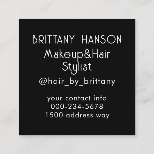 Mooie zwarte vrouw haar make-up stylist vierkante visitekaartje (Achterkant)