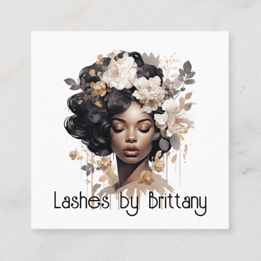 Mooie zwarte vrouw haar make-up stylist vierkante visitekaartje (Voorkant)