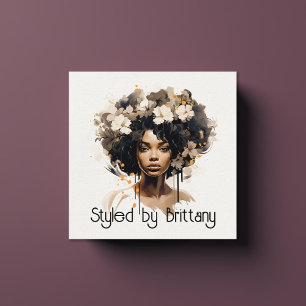 Mooie zwarte vrouw haar make-up stylist vierkante visitekaartje