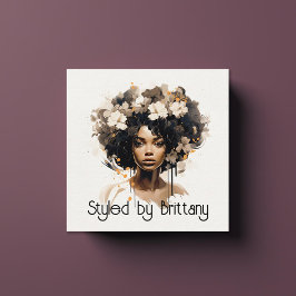 Mooie zwarte vrouw haar make-up stylist vierkante visitekaartje