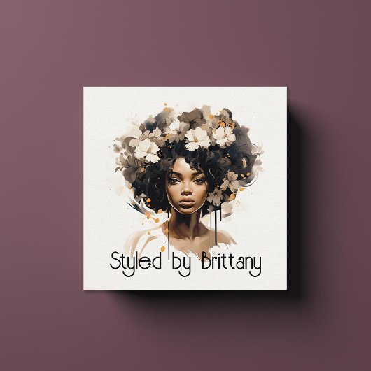 Mooie zwarte vrouw haar make-up stylist vierkante visitekaartje