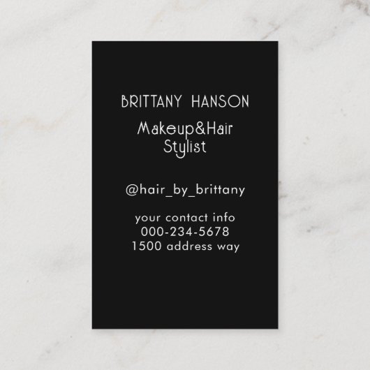 Mooie zwarte vrouw haar make-up stylist visitekaartje (Achterkant)