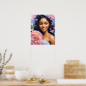 Mooie zwarte vrouw Hydrangeas Portret Poster (Keuken)