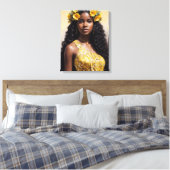 Mooie zwarte vrouw in gele portretkunst canvas afdruk (Insitu (Slaapkamer))