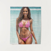 Mooie zwarte vrouw in roze bikini wandkleed (Voorkant)