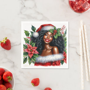 Mooie Zwarte Vrouw Kerstmis Servet