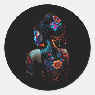Mooie zwarte vrouw kunst melanine bloemen geisha T Ronde Sticker