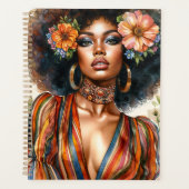 Mooie zwarte vrouw met Afro 70s Retro Mode Planner (Voorkant)