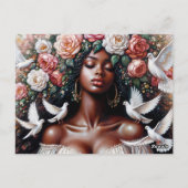 Mooie zwarte vrouw met bloemenduiven briefkaart (Achterkant)