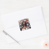 Mooie zwarte vrouw met duiven bloemenkunst vierkante sticker (Envelop)