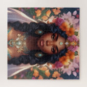 Mooie zwarte vrouw met een bloemenkroon legpuzzel (Horizontaal)