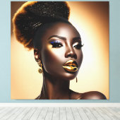 Mooie zwarte vrouw met gouden hooglichten canvas afdruk (Insitu (Houten vloer))