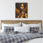 Mooie zwarte vrouw met gouden kroon canvas afdruk (Insitu (Slaapkamer))