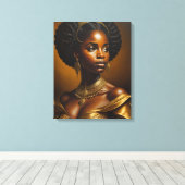 Mooie zwarte vrouw met gouden kroon canvas afdruk (Insitu (Houten vloer))