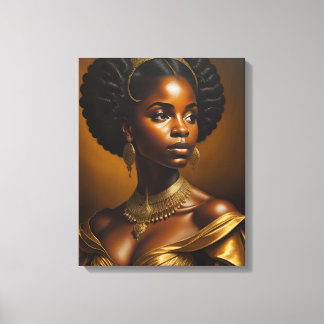 Mooie zwarte vrouw met gouden kroon canvas afdruk
