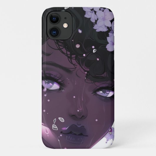 Mooie zwarte vrouw met paarse bloemen Case-Mate iPhone case (Achterkant)