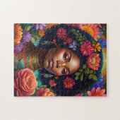 Mooie zwarte vrouw omringd door bloemen legpuzzel (Horizontaal)