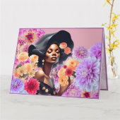 MOOIE ZWARTE VROUW ROZE BLOEMEN VLINDERS KAART (Gele Bloem)