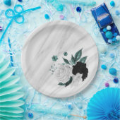 Mooie zwarte witte blauwgroen bloemen marmer papieren bordje (Feest)