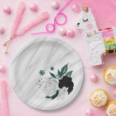 Mooie zwarte witte blauwgroen bloemen marmer papieren bordje (Feest)