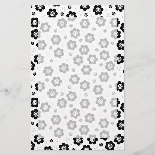 Mooie zwarte witte bloemen Kantoorartikelen Briefpapier (Voorkant)