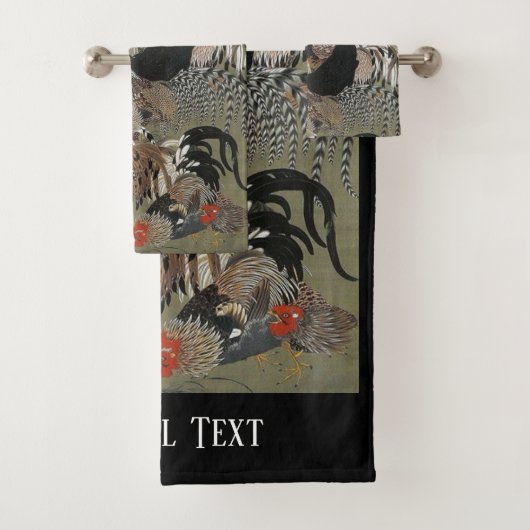 Mooie zwarte, witte en meerkleurige rooosters bad handdoek (Insitu)