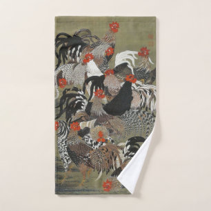 Mooie zwarte, witte en meerkleurige rooosters bad handdoek