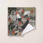 Mooie zwarte, witte en meerkleurige rooosters bad handdoek (Wasdoekje)