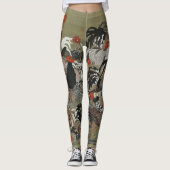 Mooie zwarte, witte en meerkleurige rooosters leggings (Voorkant)