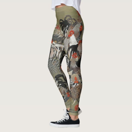 Mooie zwarte, witte en meerkleurige rooosters leggings (Links)