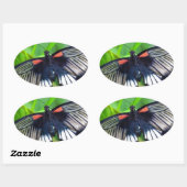 Mooie zwarte, witte en rode vlinder ovale sticker (Vel)