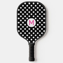 Mooie Zwarte Witte Stippen Roze Monogram Pickleball Paddle