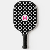 Mooie Zwarte Witte Stippen Roze Monogram Pickleball Paddle (Achterkant)