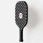 Mooie Zwarte Witte Stippen Roze Monogram Pickleball Paddle (Links)