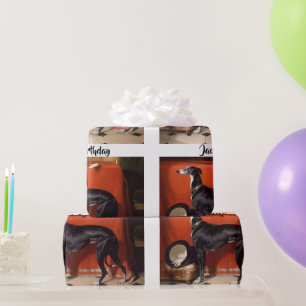 Mooie Zwarte & Witte Windhond Cadeaupapier