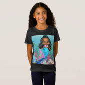 Mooie zwarte zeemeermin spelen in het zee t-shirt (Voorkant volledig)