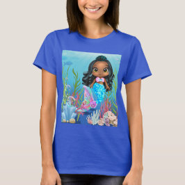 Mooie zwarte zeemeermin spelen in het zee t-shirt