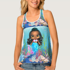 Mooie zwarte zeemeermin spelen in het zee tanktop