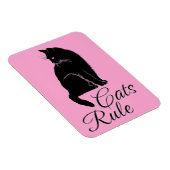 Mooie Zwarte Zittende Kat met "Katten Regel" Tekst Magneet (Rechterzijde)