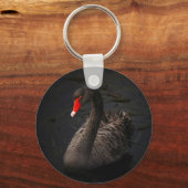 Mooie zwarte zwaan met een helder rood dok sleutelhanger (Voorkant)