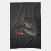 Mooie zwarte zwaan met een helder rood dok theedoek (Verticaal)