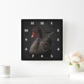 Mooie zwarte zwaan met een helder rood dok vierkante klok (Huis)