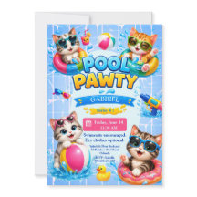 Mooie Zwembad Feest Kat Kinderen Verjaardagsuitnod