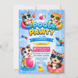 Mooie Zwembad Feest Kat Kinderen Verjaardagsuitnod Kaart