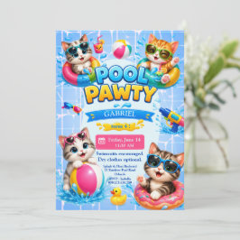 Mooie Zwembad Feest Kat Kinderen Verjaardagsuitnod Kaart