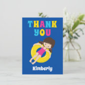 Mooie zwembad verjaardagsfeestje meisje aangepaste bedankkaart (Staand voorkant)