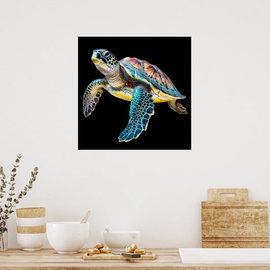 Mooie zwemmen schildpad illustratie poster (Keuken)